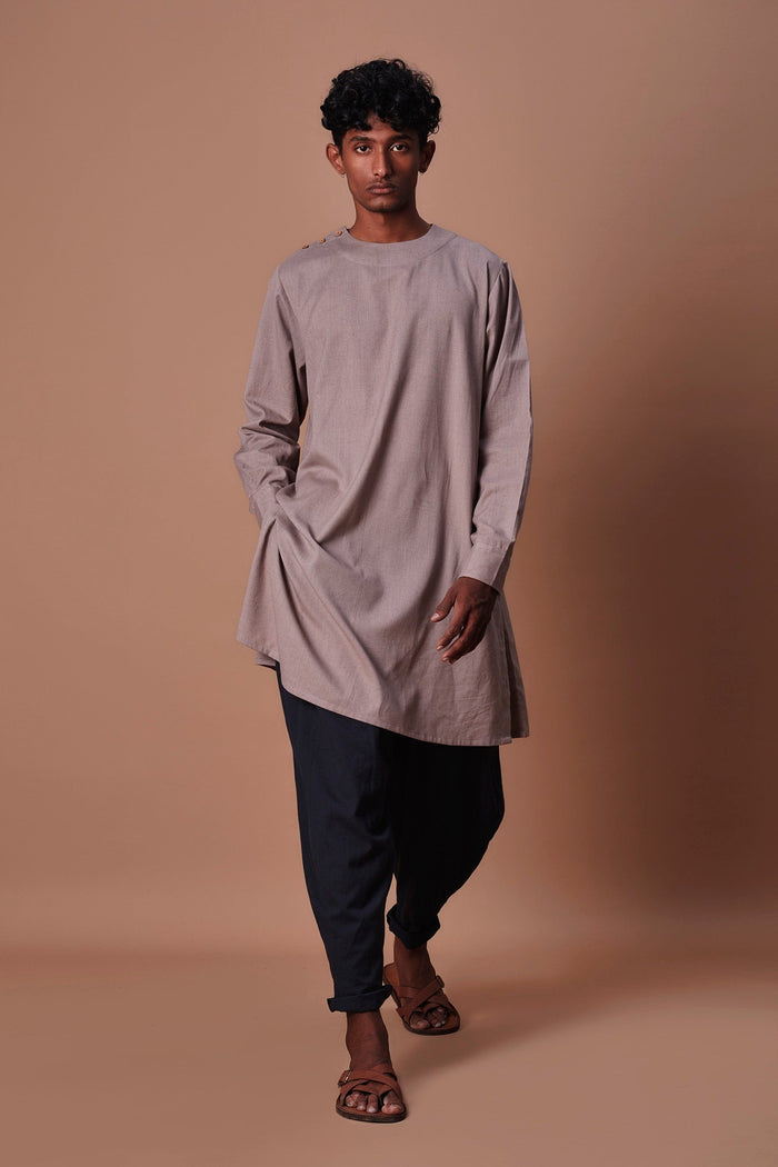 Mati Clothing Mati Men's Grey Side Buttoned Kurta