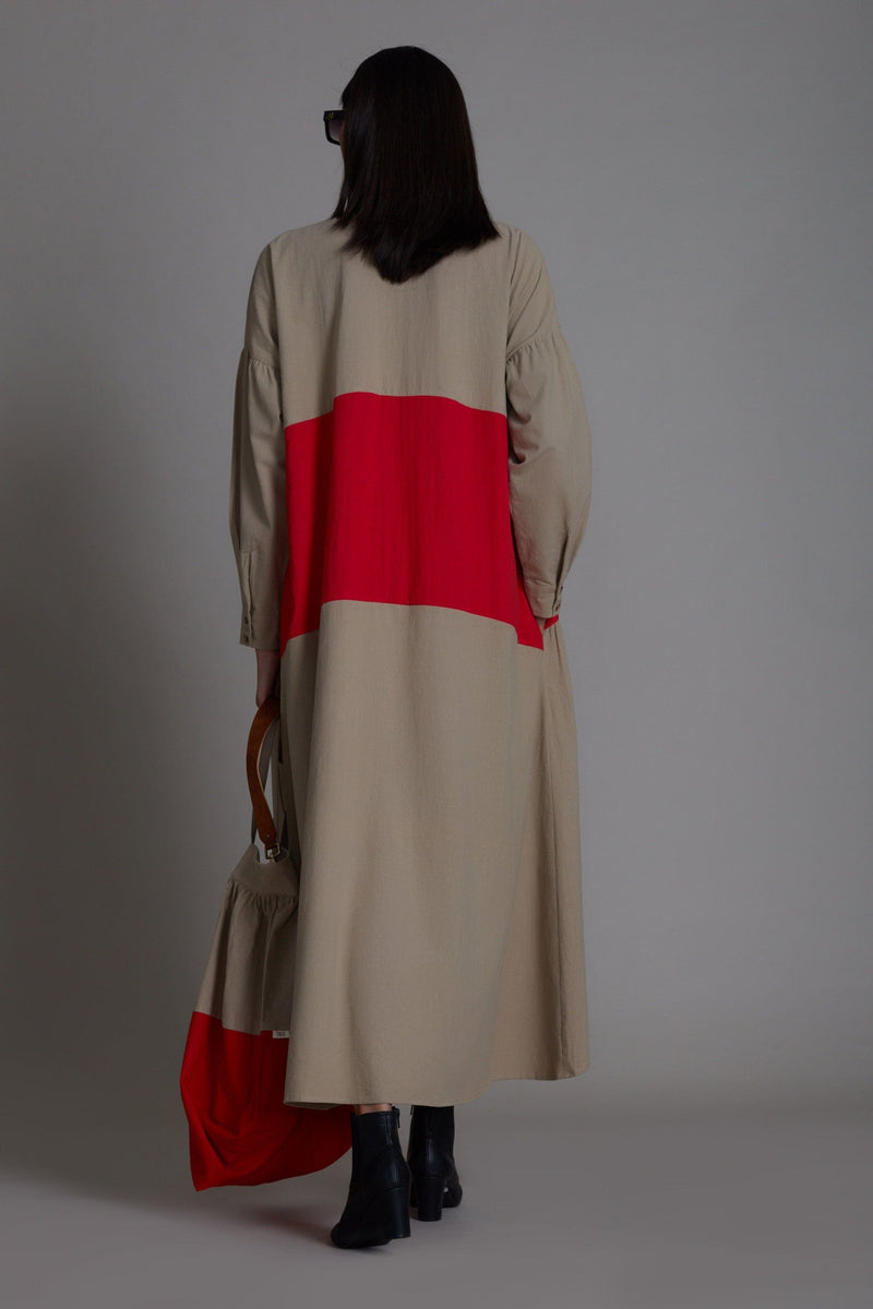 Mati Dresses Beige & Red Band Dress