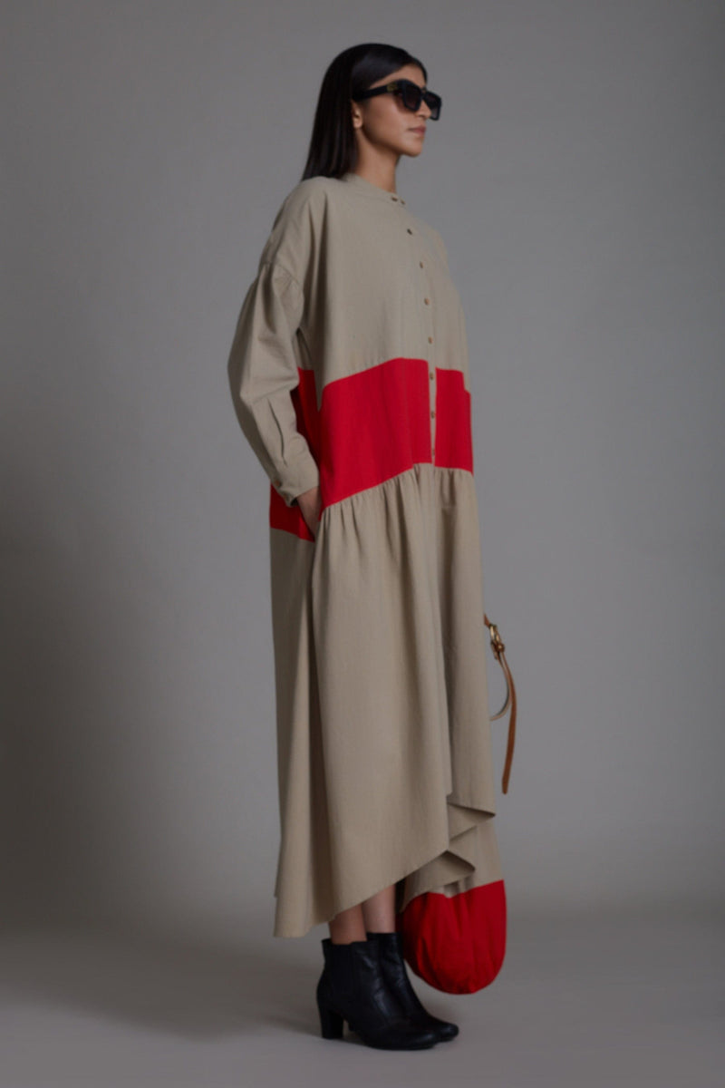 Mati Dresses Beige & Red Band Dress