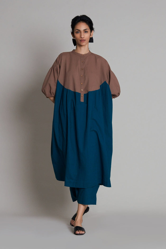 Mati Dresses Beige & Teal Blue CB Acra Dress