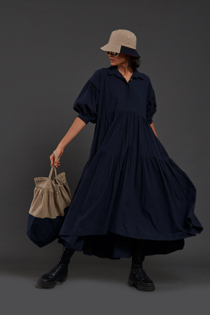 Mati Dresses Blue Tiered Shirt Dress