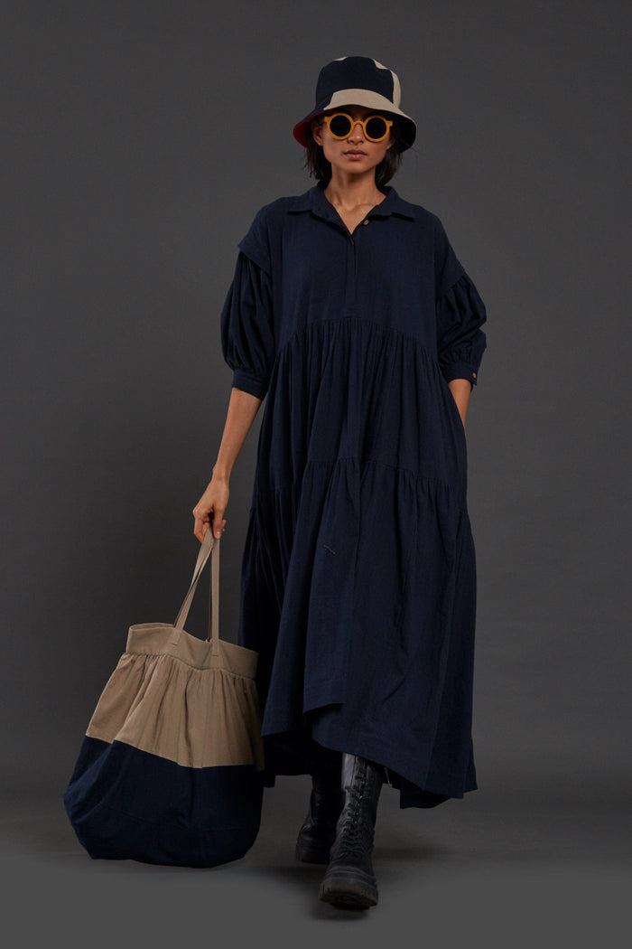 Mati Dresses Blue Tiered Shirt Dress