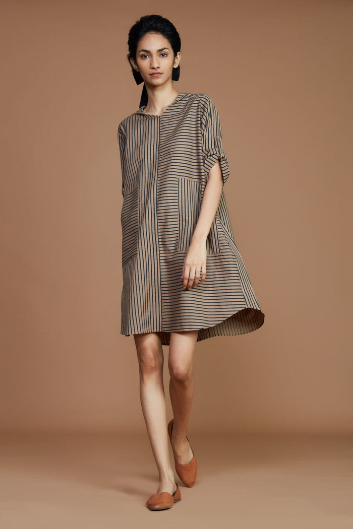 Mati Dresses Brown With Charcoal Striped Hooded Dress