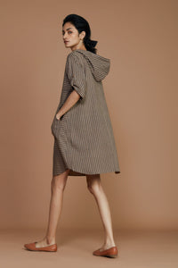 Mati Dresses Brown With Charcoal Striped Hooded Dress