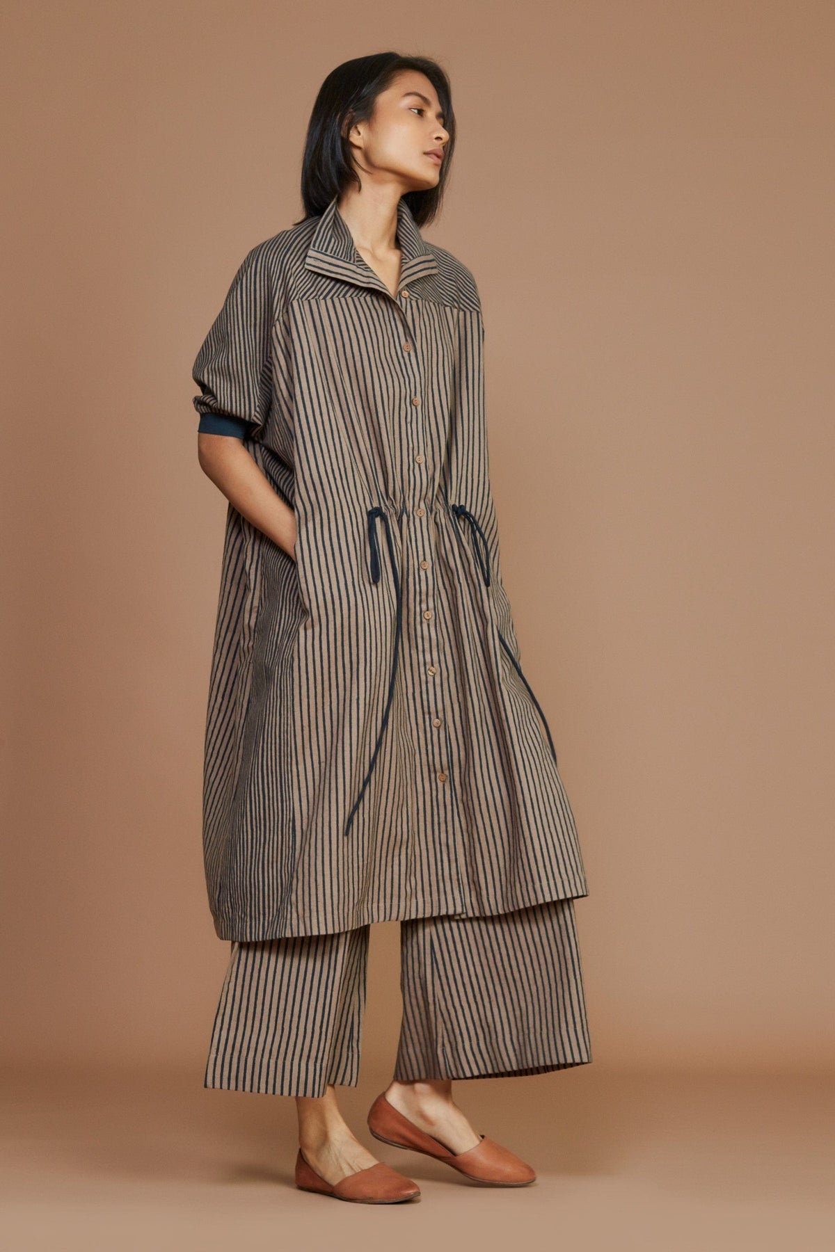 Mati Dresses Brown With Charcoal Striped Kaftan Dress