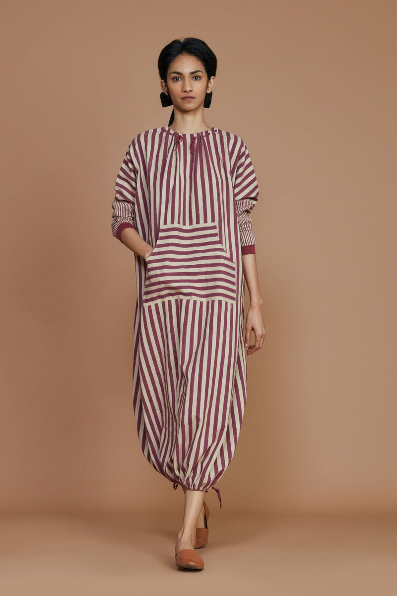 Mati Dresses DS Ivory with Mauve Stripe Dress