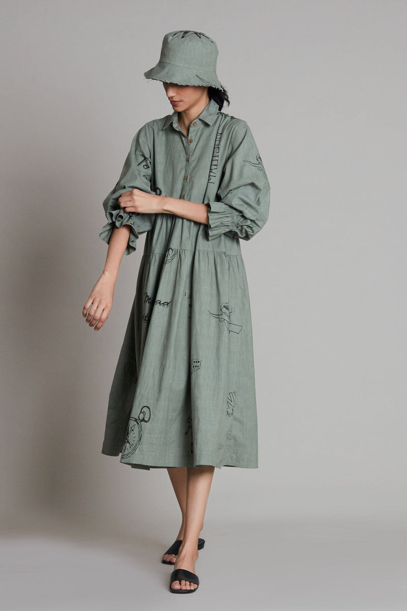 Mati Dresses Green Denim Tiered Dress