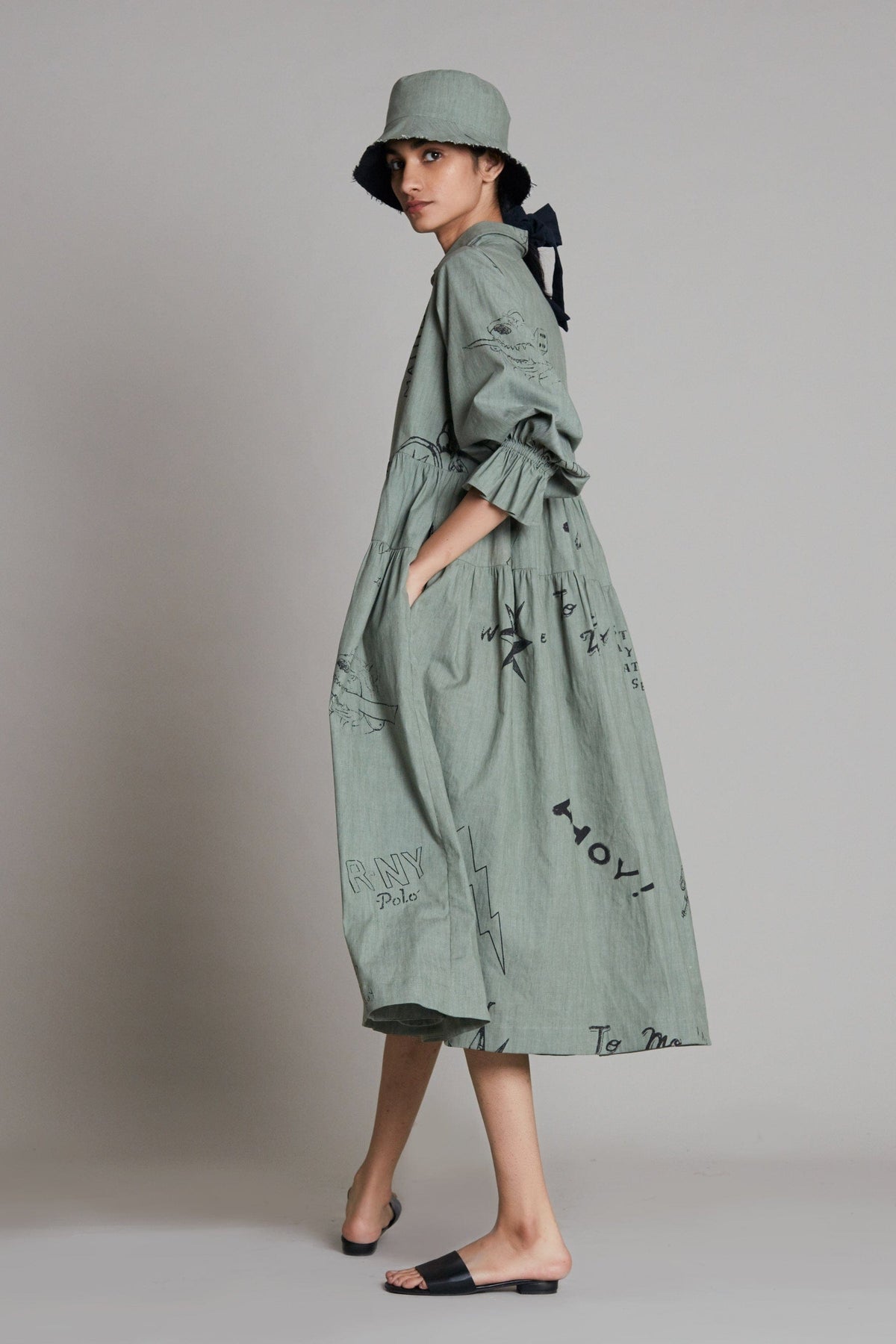 Mati Dresses Green Denim Tiered Dress