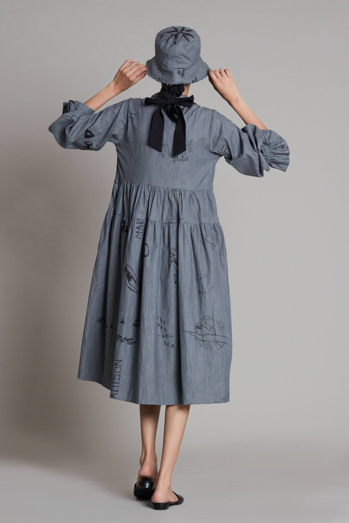 Mati Dresses Grey Denim Tiered Dress