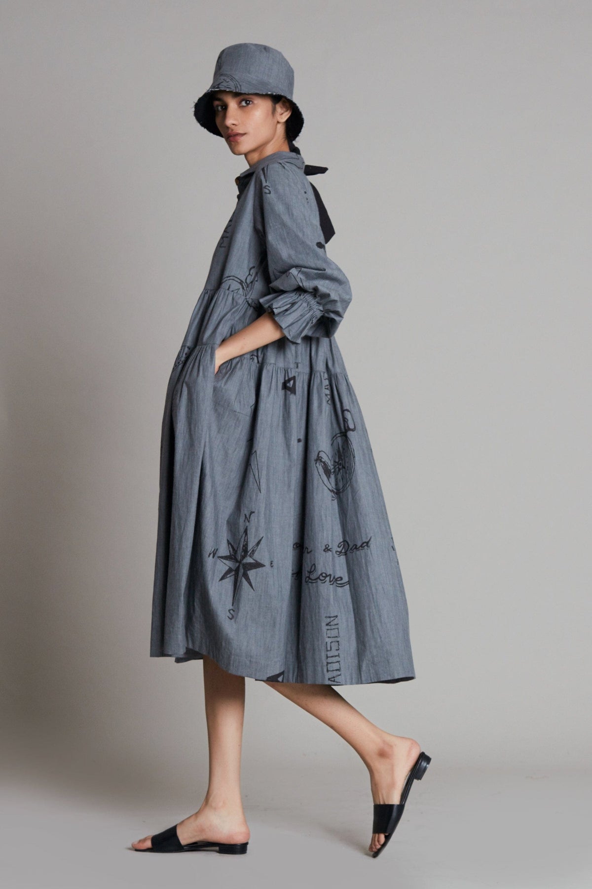 Mati Dresses Grey Denim Tiered Dress