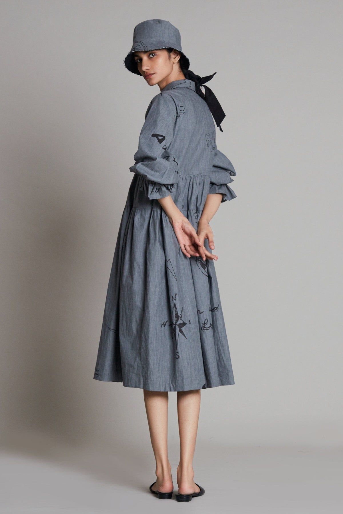 Mati Dresses Grey Denim Tiered Dress