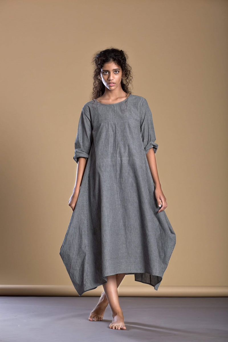 Mati Dresses Grey Pinstripe New Vari Aakaar