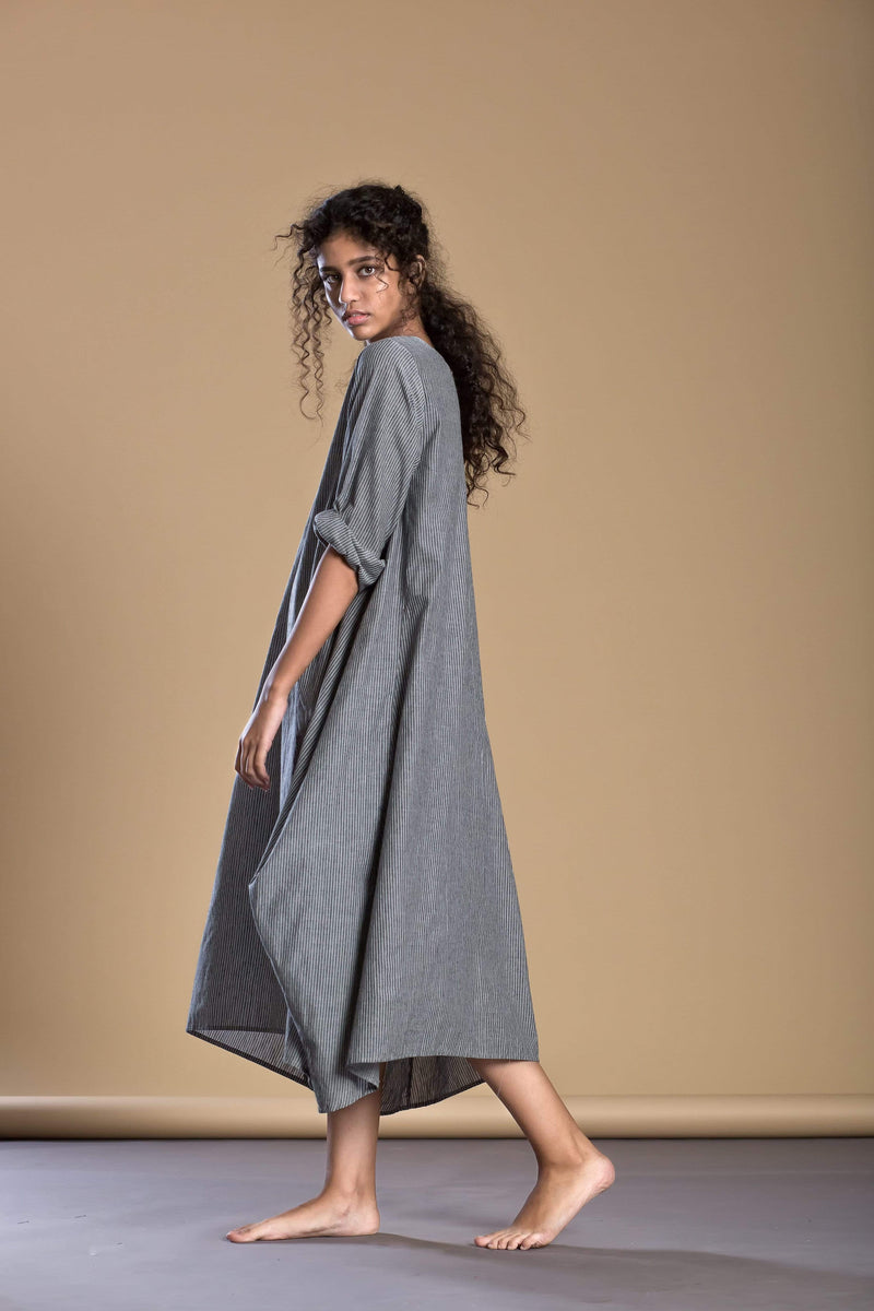 Mati Dresses Grey Pinstripe New Vari Aakaar