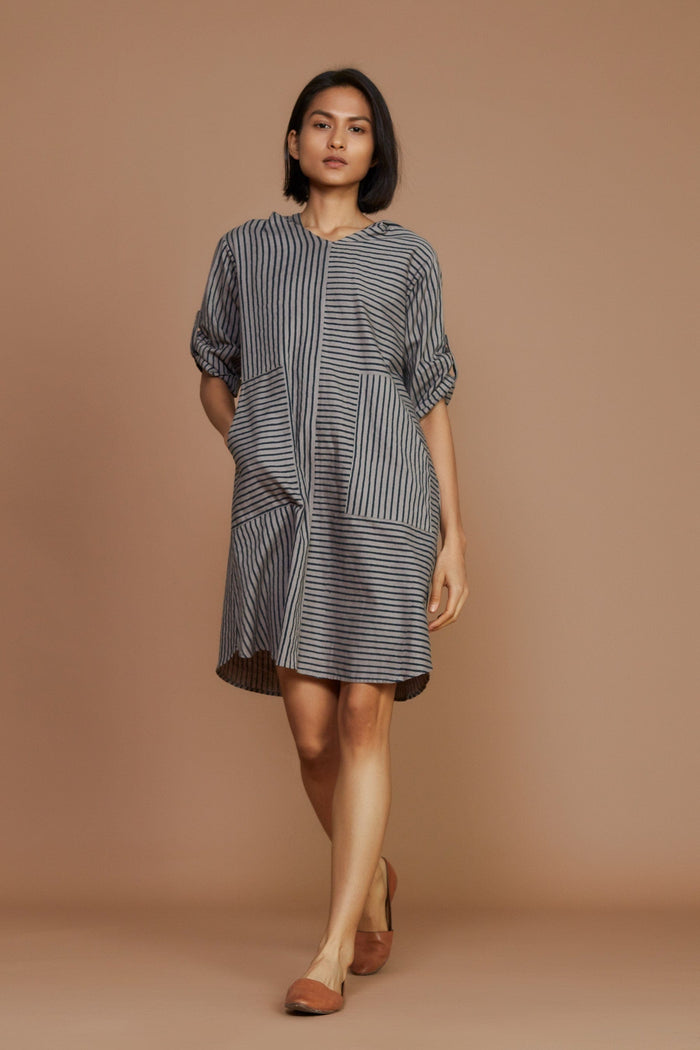 Mati Dresses Grey With Charcoal Striped Hooded Dress