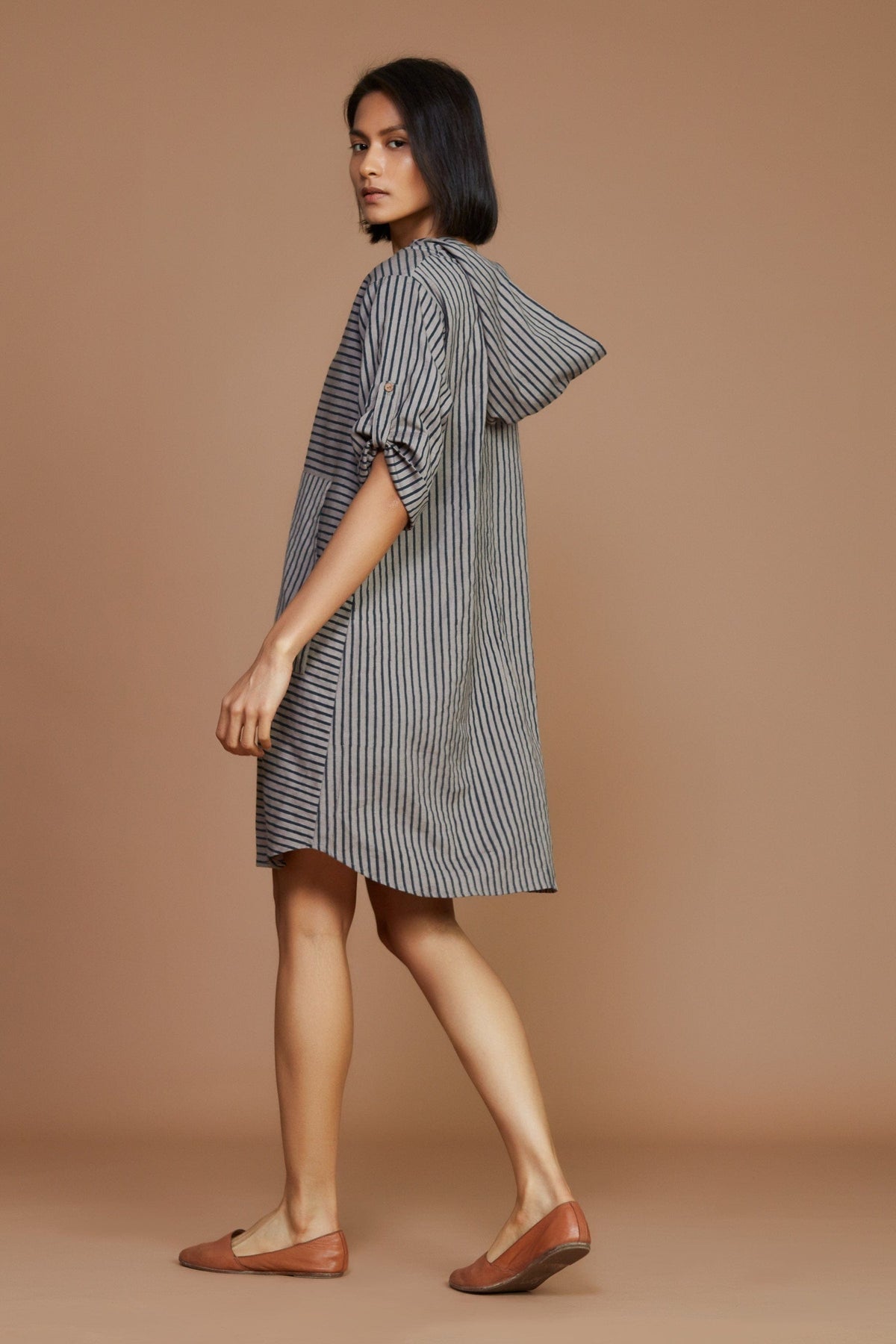 Mati Dresses Grey With Charcoal Striped Hooded Dress