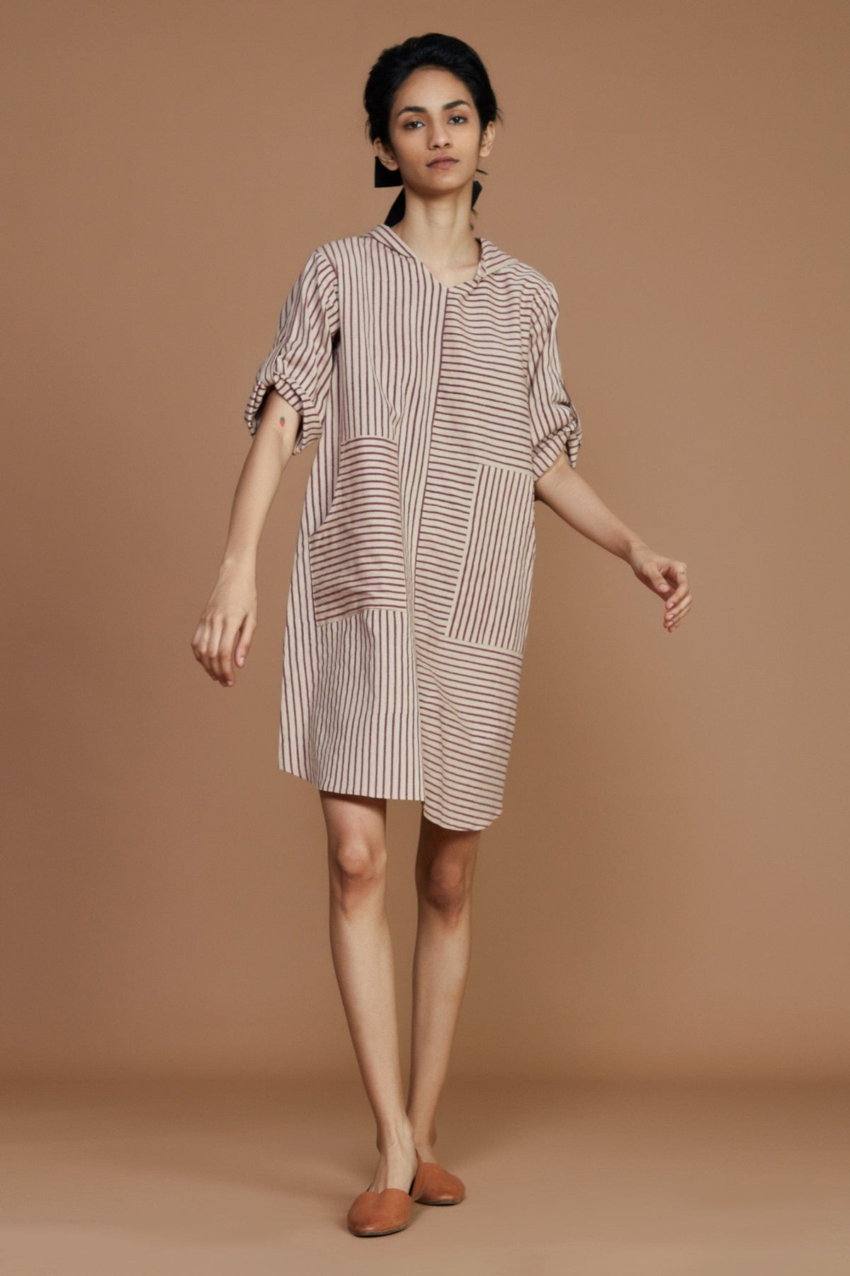 Mati Dresses Ivory With Mauve Striped Hooded Dress