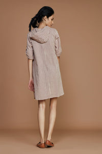 Mati Dresses Ivory With Mauve Striped Hooded Dress