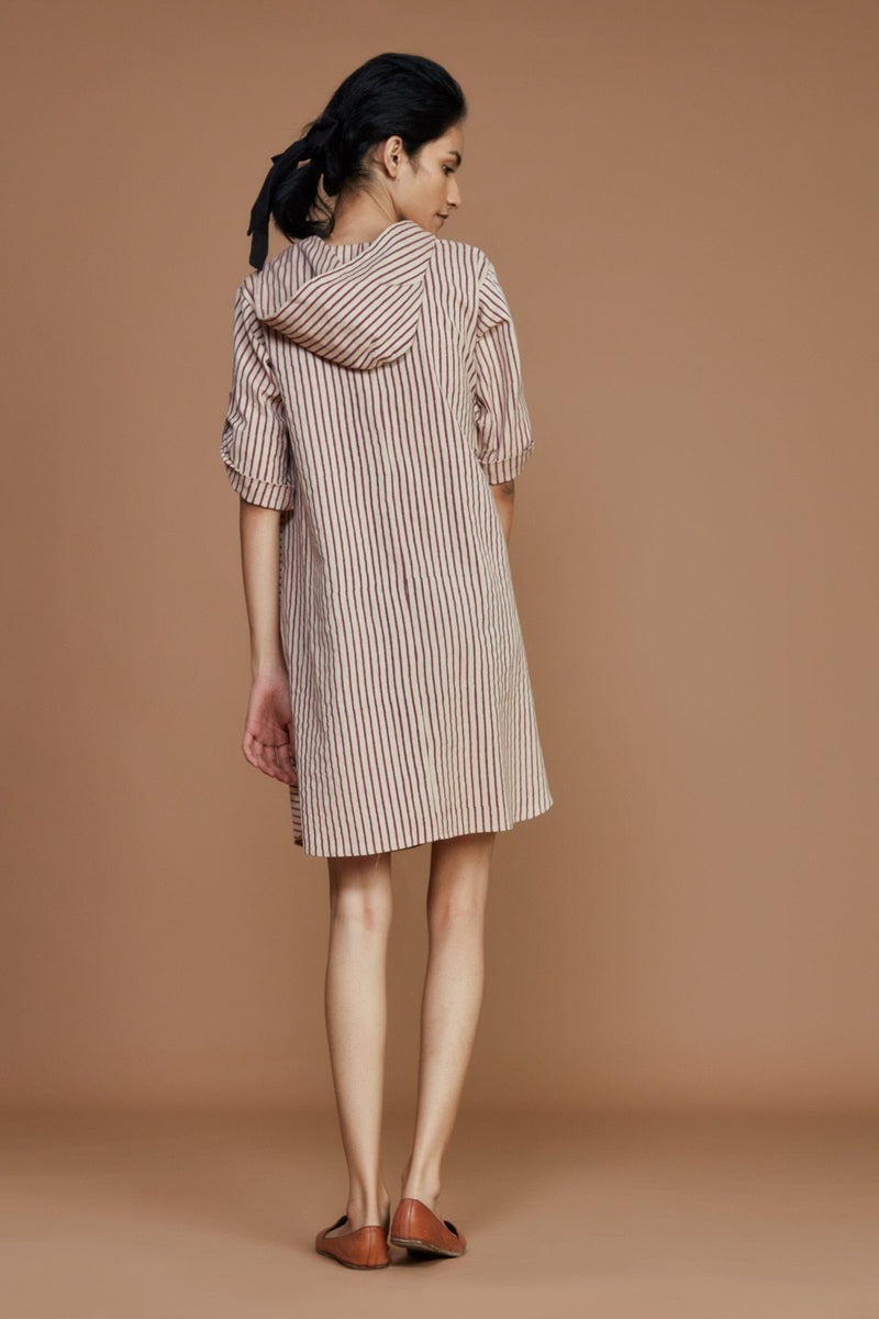 Mati Dresses Ivory With Mauve Striped Hooded Dress