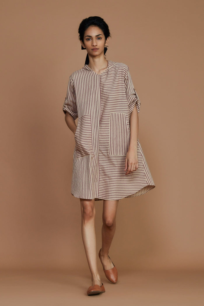 Mati Dresses Ivory With Mauve Striped Hooded Dress