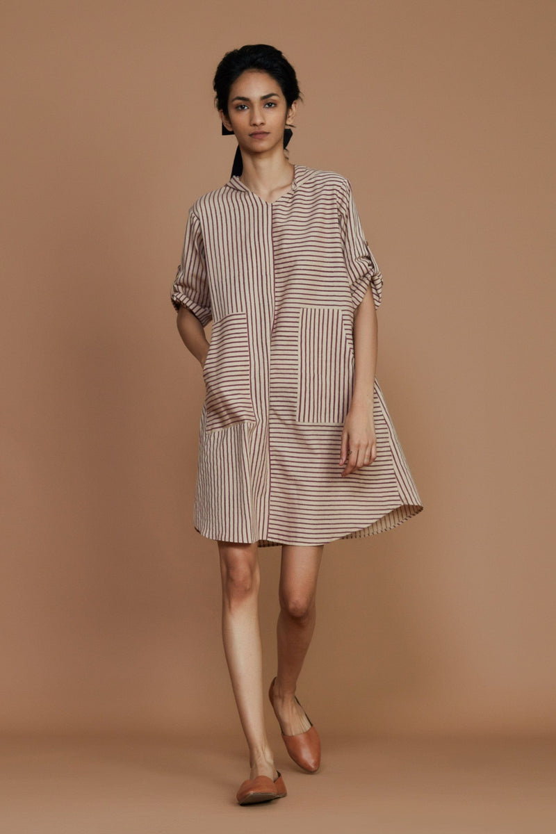 Mati Dresses Ivory With Mauve Striped Hooded Dress