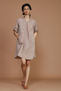 Mati Dresses Ivory With Mauve Striped Hooded Dress