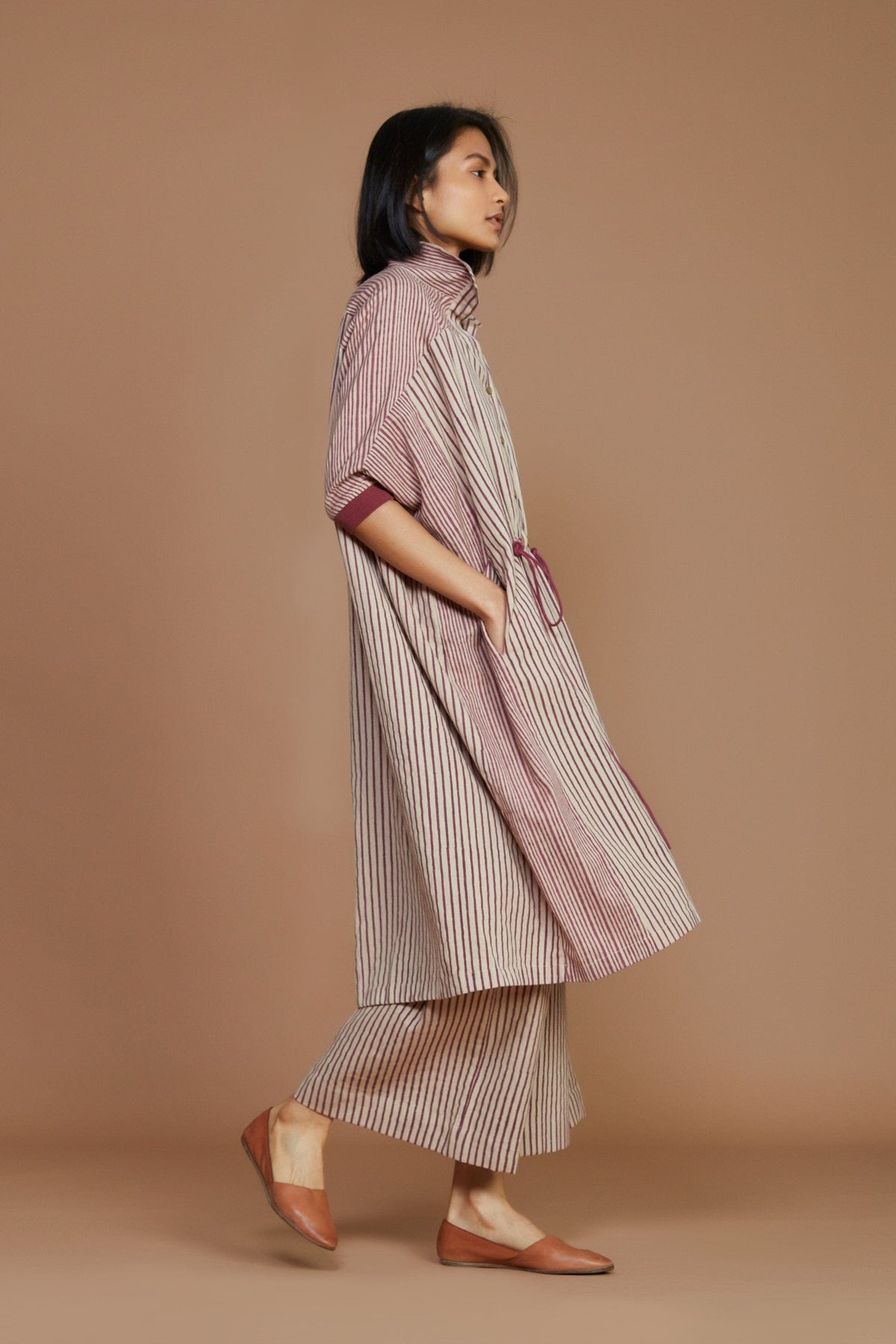 Mati Dresses Ivory With Mauve Striped Kaftan Dress