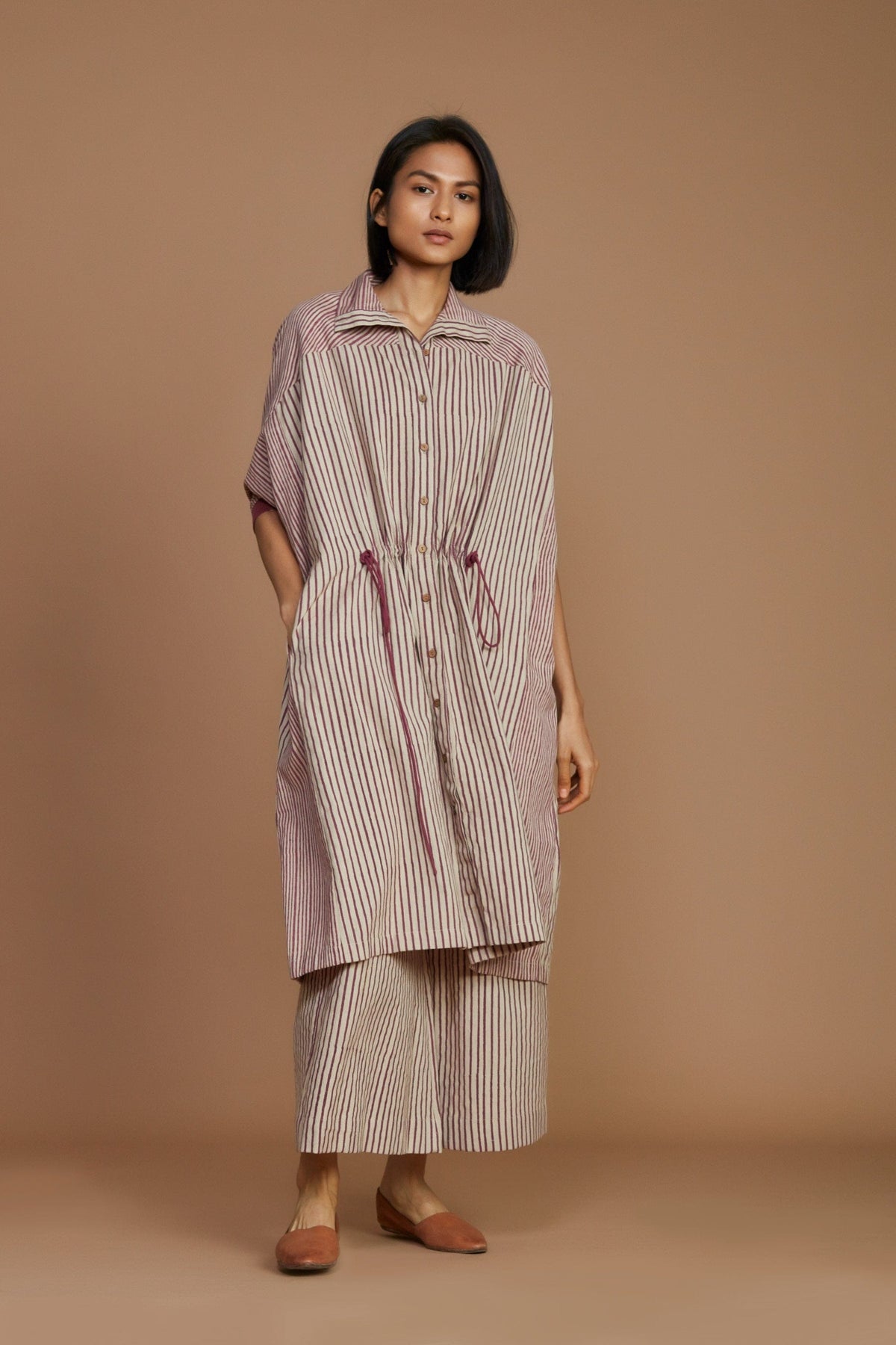 Mati Dresses Ivory With Mauve Striped Kaftan Dress