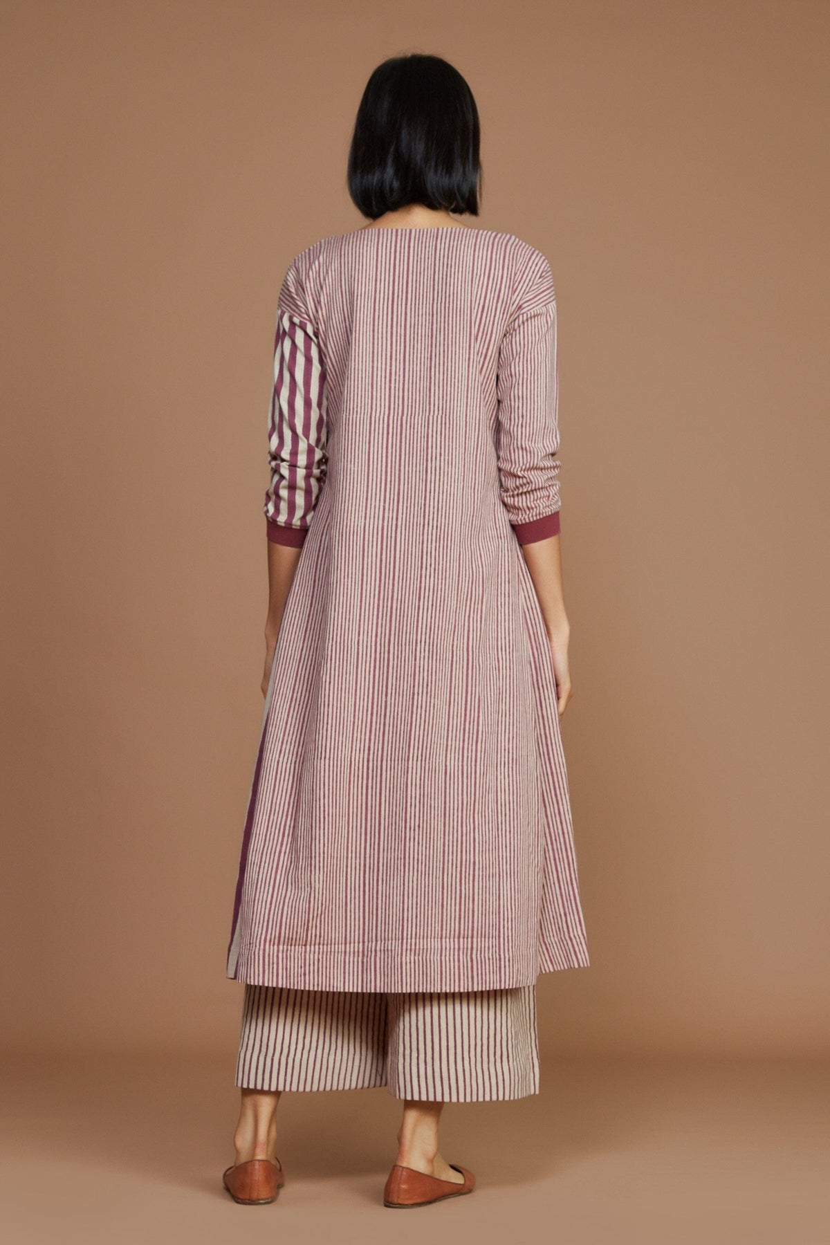 Mati Dresses Ivory With Mauve Striped Pleated Dress