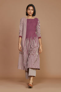 Mati Dresses Ivory With Mauve Striped Pleated Dress