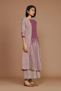 Mati Dresses Ivory With Mauve Striped Pleated Dress