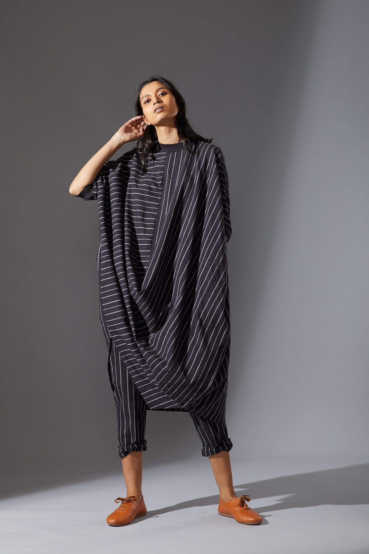 Mati Dresses Mati Black Cowl Tunic With Ribbed Collar