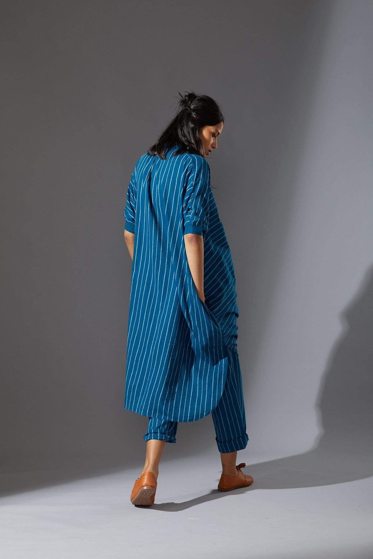 Mati Dresses Mati Blue Cowl Tunic With Ribbed Collar