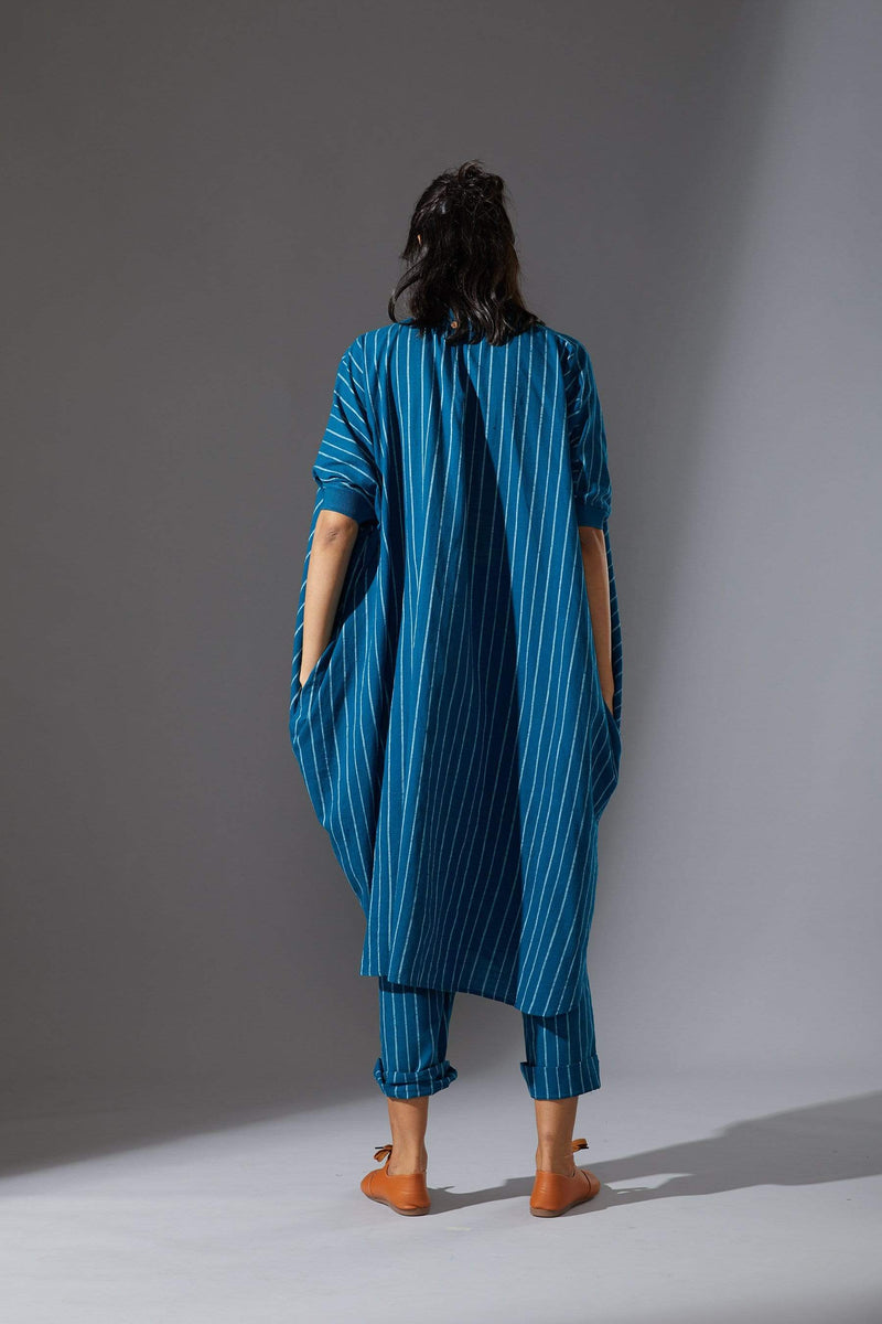 Mati Dresses Mati Blue Cowl Tunic With Ribbed Collar