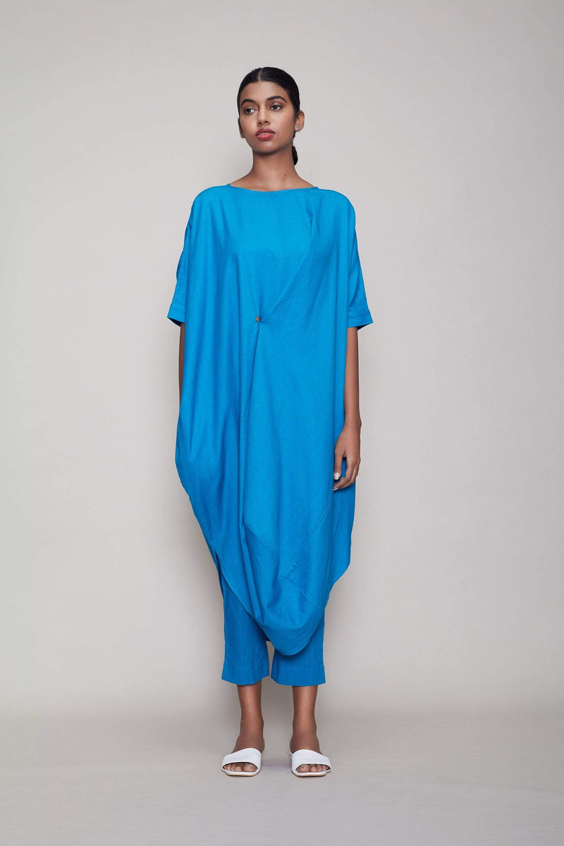 Mati Dresses Mati Cowl Button Tunic - Blue