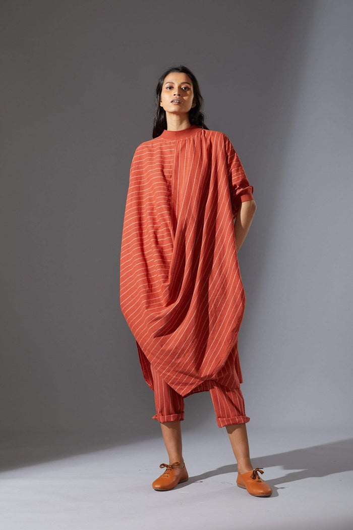 Mati Dresses Mati Rust Cowl Tunic With Ribbed Collar