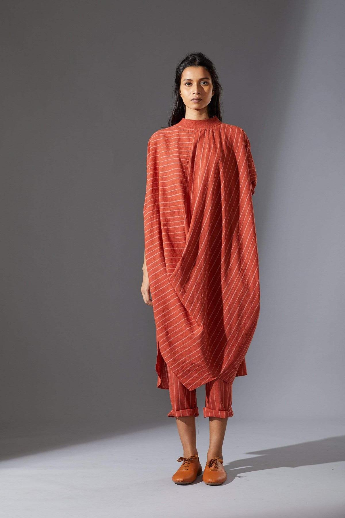 Mati Dresses Mati Rust Cowl Tunic With Ribbed Collar