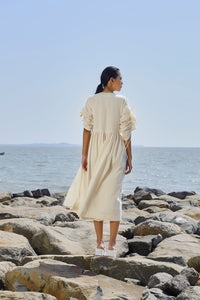 Mati Dresses Off-White Ruffle Sleeve Dress