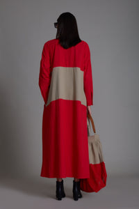 Mati Dresses Red & Beige Band Dress