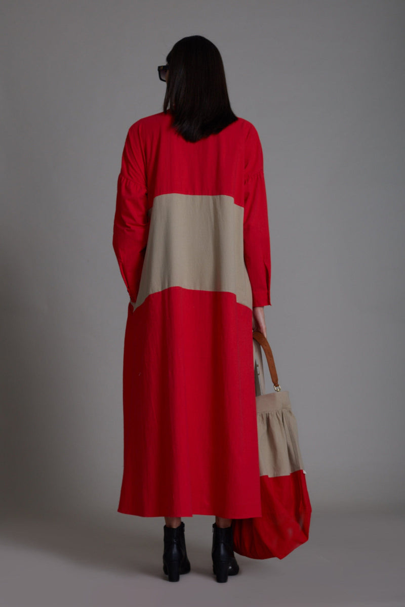 Mati Dresses Red & Beige Band Dress