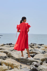 Mati Dresses Red Ruffle Sleeve Dress (Ready to Ship)