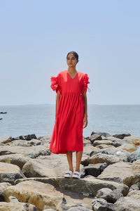 Mati Dresses Red Ruffle Sleeve Dress (Ready to Ship)