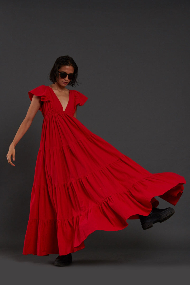 Mati Dresses Red Tiered Gown