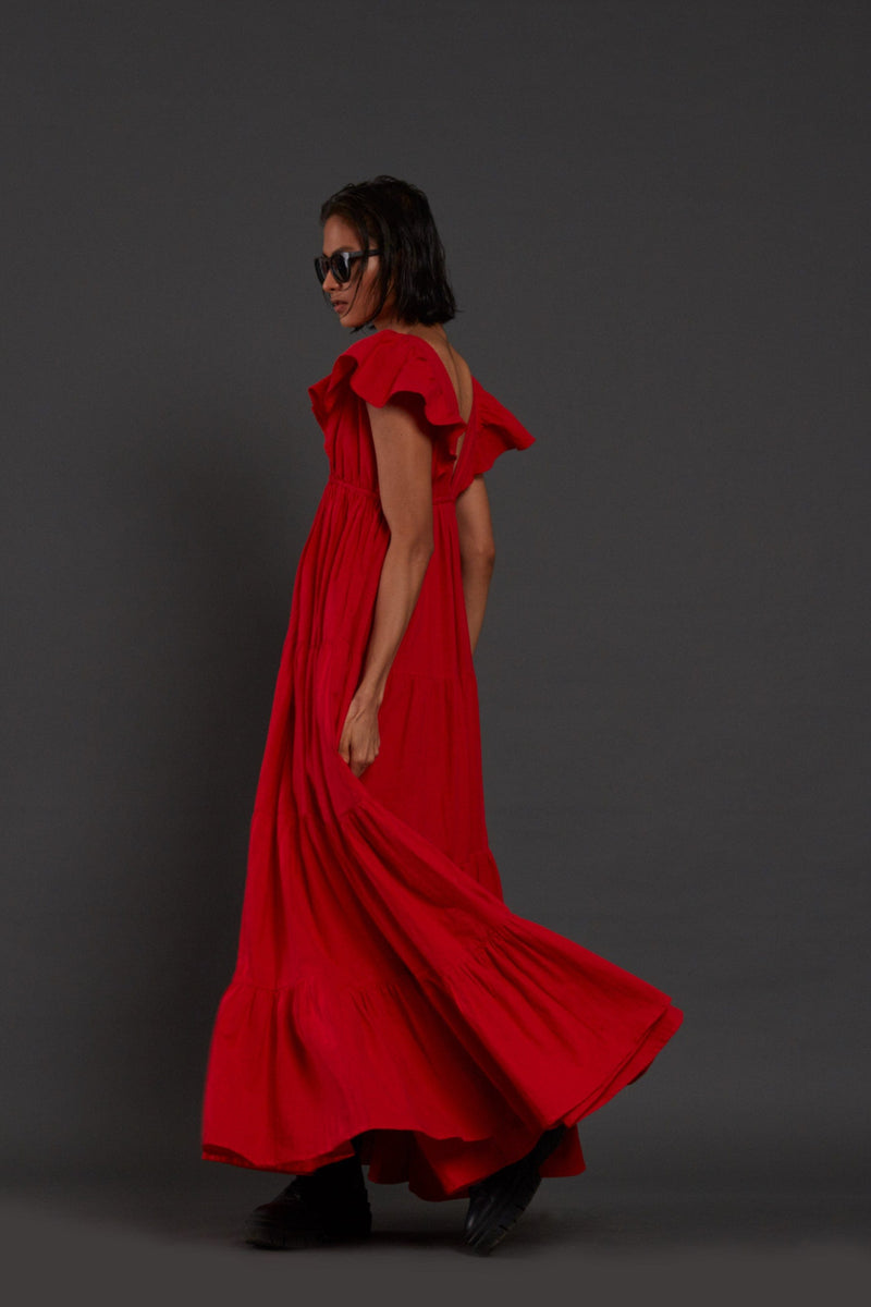 Mati Dresses Red Tiered Gown