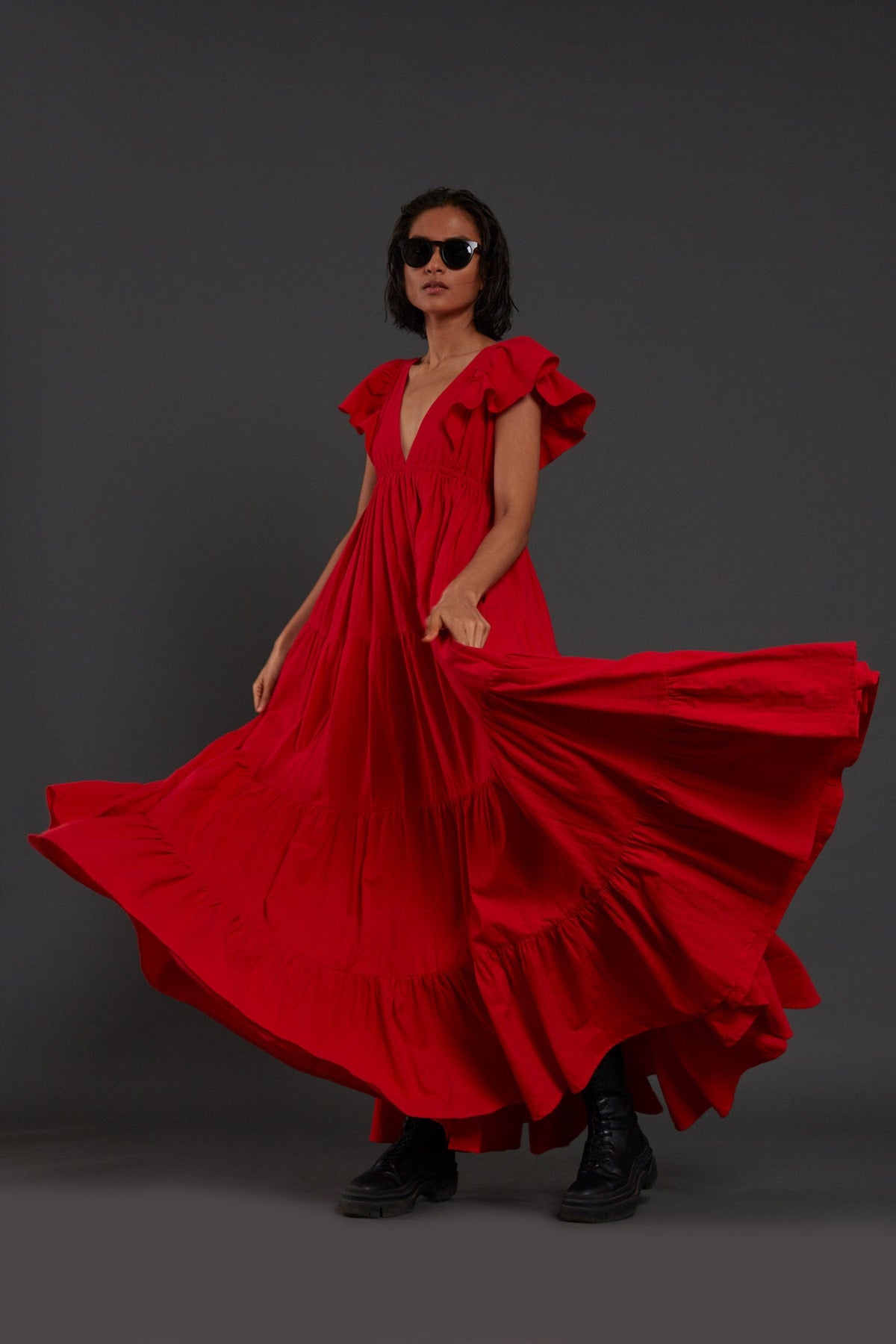 Mati Dresses Red Tiered Gown