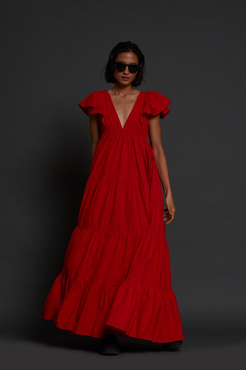 Mati Dresses Red Tiered Gown