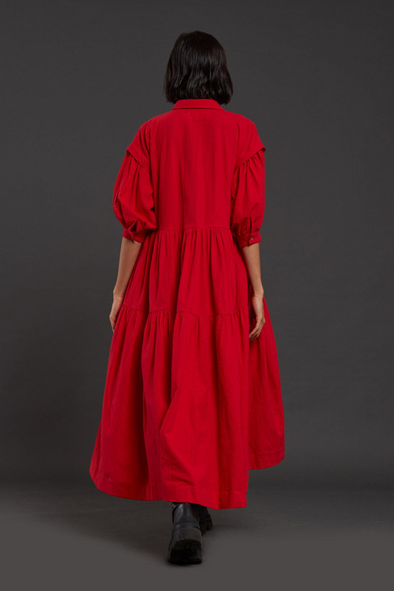 Mati Dresses Red Tiered Shirt Dress