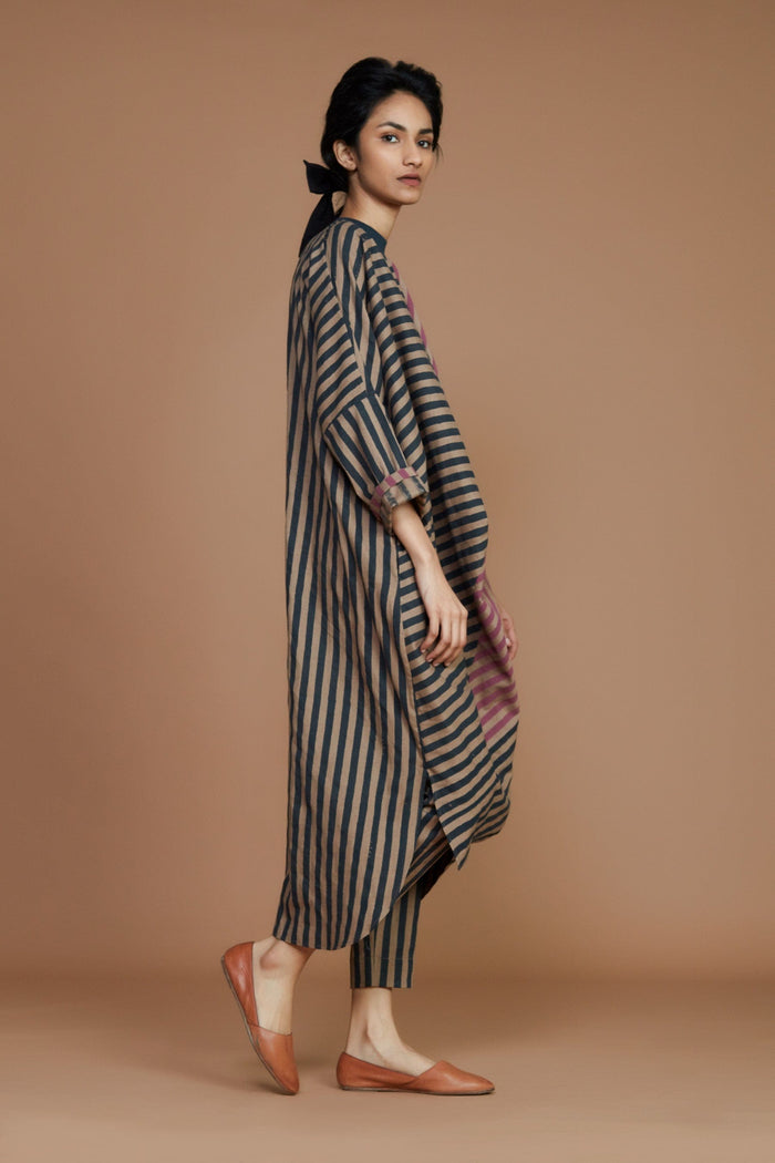 Mati Dresses Ribbed Cowl Tunic Striped Brown Dress