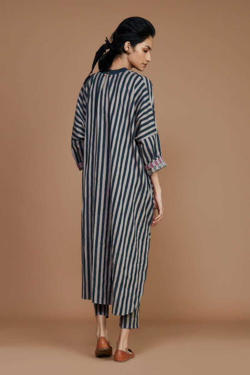 Mati Dresses Ribbed Cowl Tunic Striped Grey Dress