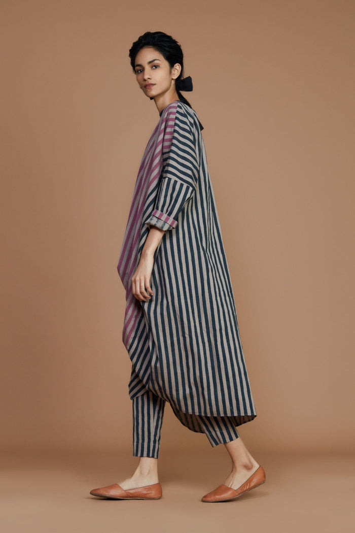 Mati Dresses Ribbed Cowl Tunic Striped Grey Dress