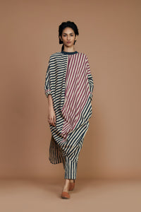 Mati Dresses Ribbed Cowl Tunic Striped Ivory Dress